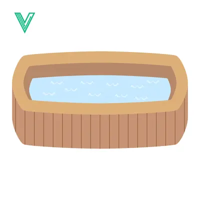 Wooden Hot Tub Filled With Blue Water