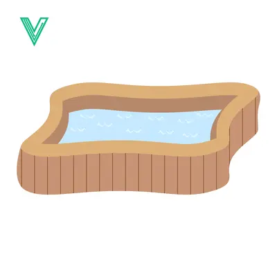 Simple Illustration of a Wooden Hot Tub Filled with Blue Water