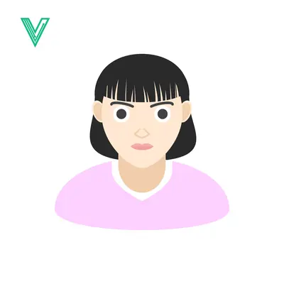 Minimalist Vector Portrait of a Young Woman with Short Black Hair and Bangs