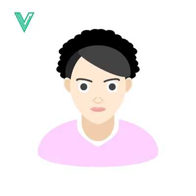 Illustration of a person with curly black hair and a pink shirt