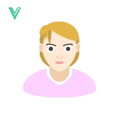 Illustration of a woman with short blonde hair and a pink shirt looking serious