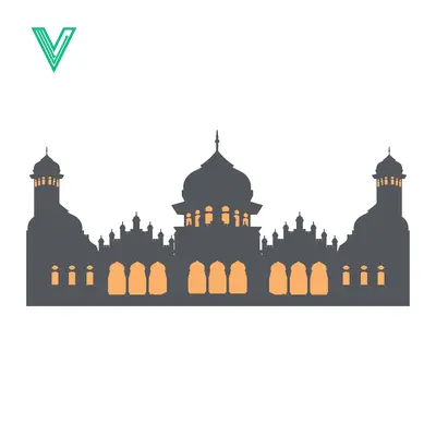 Unduh Silhouette of a Grand Mosque with Minarets and Domes Vector Graphic