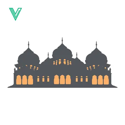 Unduh Silhouette of a Grand Mosque with Illuminated Windows Vector Graphic