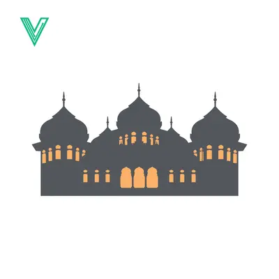 Unduh Silhouette of a Grand Mosque with Domes and Minarets Vector Graphic
