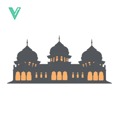 Unduh Silhouette of a Grand Mosque with Multiple Domes and Arched Windows Vector Graphic