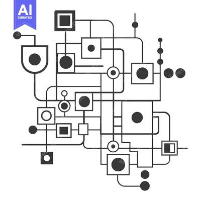Aset premium populer: Abstract geometric design with interconnected circles and squares