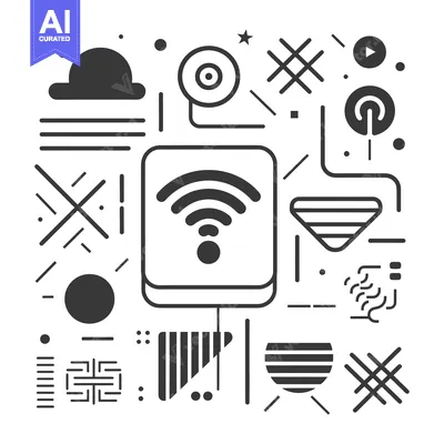 Aset desain premium: Abstract Geometric Design with Wifi Symbol and Abstract Shapes