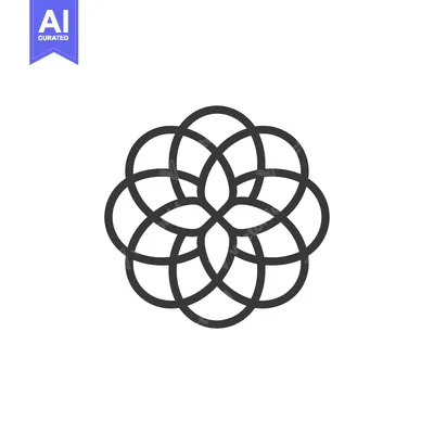 Aset desain premium: Abstract Geometric Flower Design in Black Line Art
