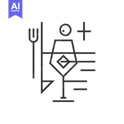 Aset desain premium: Abstract Geometric Illustration of a Wine Glass, Fork, and Cross