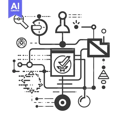 Aset desain premium: Abstract Geometric Illustration of Interconnected Elements with a Chec
