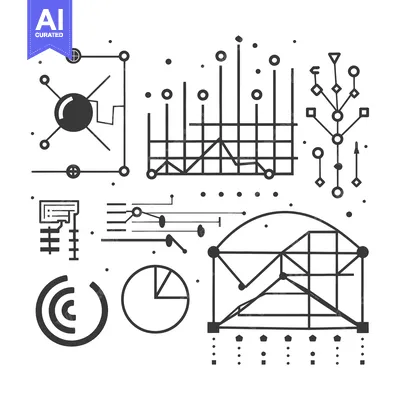 Aset desain premium: Abstract Geometric Illustration with Various Shapes and Lines
