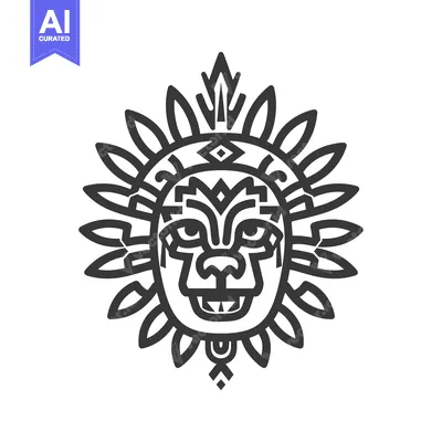 Aset desain premium: Abstract Geometric Lion Head with Floral Ornament