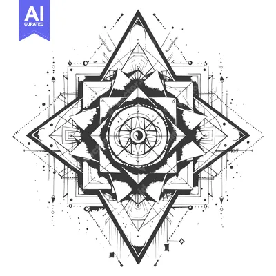 Aset desain premium: Abstract Geometric Mandala with Central Eye Symbol