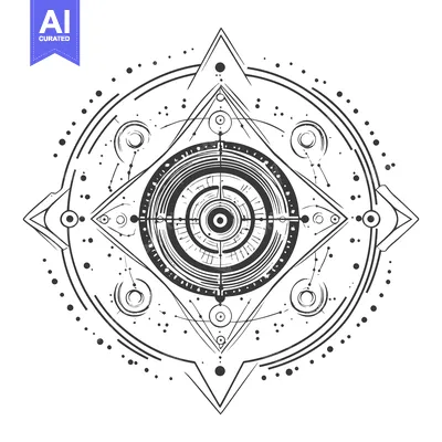 Aset desain premium: Abstract Geometric Mandala with Concentric Circles and Dotted Pattern