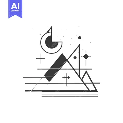 Premium design asset: Abstract Geometric Mountain Landscape with Circles and Lines