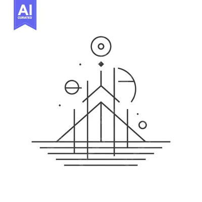 Abstract Geometric Mountain Landscape with Circular and Linear Element