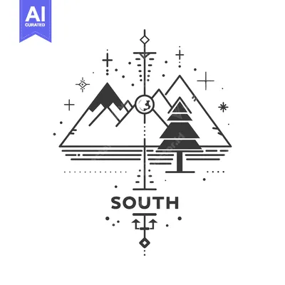 Aset premium populer: Abstract Geometric Mountain Landscape with Tree and Compass Symbol
