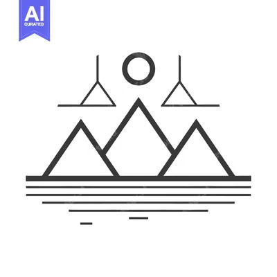 Premium design asset: Abstract Geometric Mountain Range with Sun and Suspended Triangles