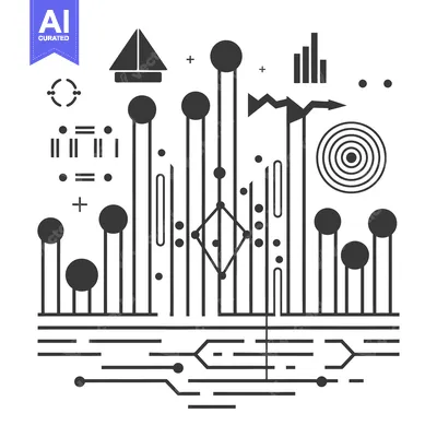 Aset desain premium: Abstract Geometric Pattern with Circuitry and Geometric Shapes