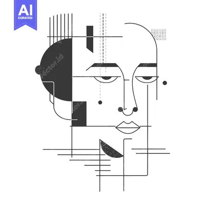 Aset desain premium: Abstract Geometric Portrait with Black and White Lines and Shapes