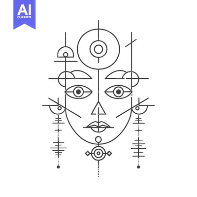 Aset desain premium: Abstract Geometric Portrait with Circular and Linear Elements
