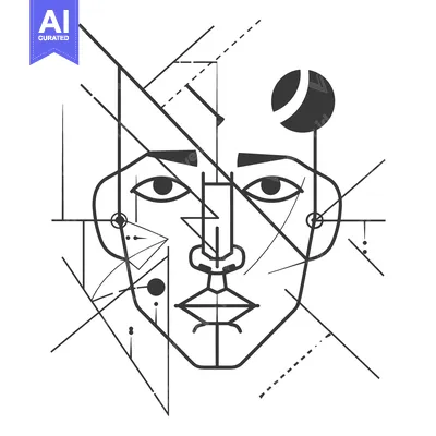 Aset desain premium: Abstract Geometric Portrait with Lines and Circles