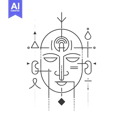 Aset desain premium: Abstract Geometric Portrait with Tribal Elements
