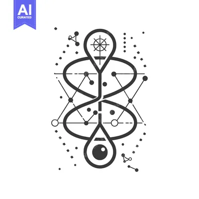 Premium design asset: Abstract Geometric Symbol with Eye, Wheel, and Connected Circles