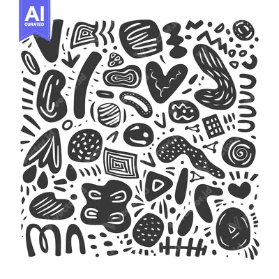 Premium design asset: Abstract Hand-Drawn Black and White Geometric Shapes Pattern