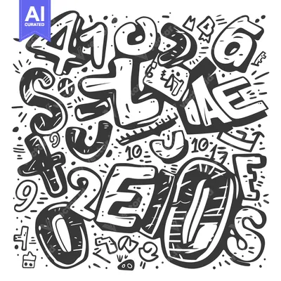 Premium design asset: Abstract Hand-Drawn Design Featuring Numbers and Geometric Shapes