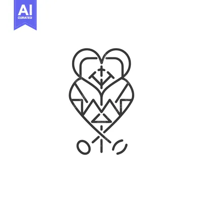 Aset premium populer: Abstract Heart-Shaped Geometric Design with a Cross and Circles