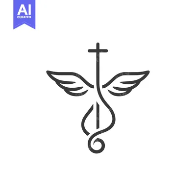 Abstract Icon of a Cross with Wings and a Music Note