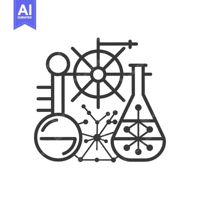 Aset premium populer: Abstract Icon of Science with Lab Equipment and Molecular Structures