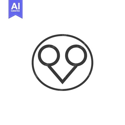 Aset desain premium: Abstract icon with two circles and a v shape within a circle