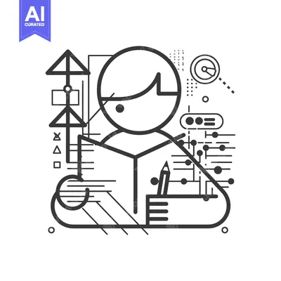 Premium design asset: Abstract Illustration of a Person with a Pencil and Geometric Shapes