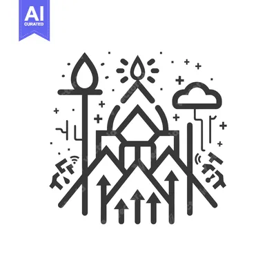 Aset premium populer: Abstract illustration of a rising structure with various symbols