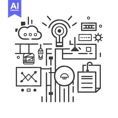 Abstract Illustration of Connected Ideas with a Lightbulb at the Cente