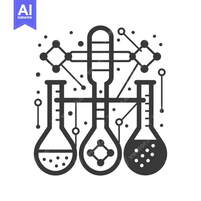 Premium design asset: Abstract Illustration of Three Beakers and Molecular Structure