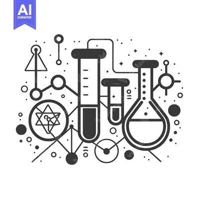 Aset premium populer: Abstract illustration with laboratory glassware and geometric shapes