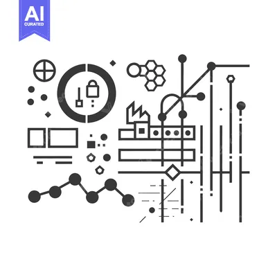 Aset desain premium: Abstract Industrial Network with Security and Data Analysis Elements