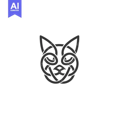 Aset desain premium: Abstract Line Art Cat Head Illustration