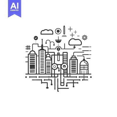 Abstract Line Art Cityscape with Technology Connections
