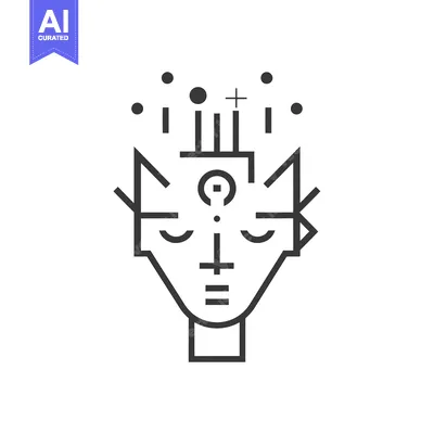 Aset premium populer: Abstract Line Art Depicting a Face with a Third Eye and Symbols