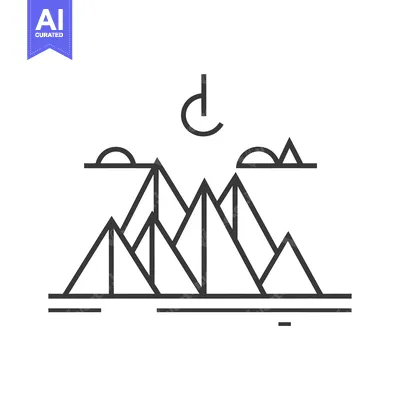 Abstract Line Art Depicting Mountains Under a Crescent Moon