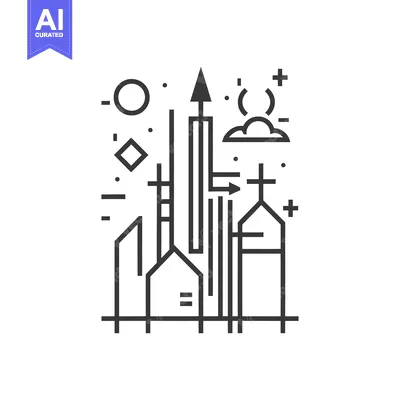 Abstract Line Art Depiction of a Cityscape with Geometric Elements