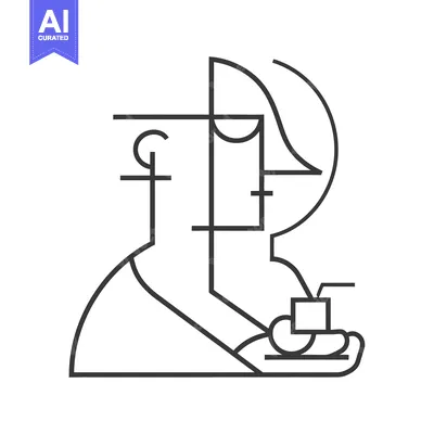 Abstract Line Art Depiction of a Person Holding a Cup with a Straw