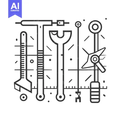 Aset desain premium: Abstract Line Art Depiction of Tools