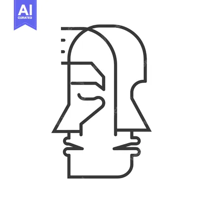 Aset premium populer: Abstract Line Art Depiction of Two Intertwined Human Profiles