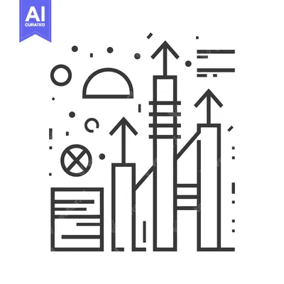 Aset desain premium: Abstract Line Art Graphic with Ascending Bars and Geometric Shapes