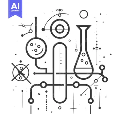Aset desain premium: Abstract Line Art Illustration of a Beaker and Other Laboratory Equipm